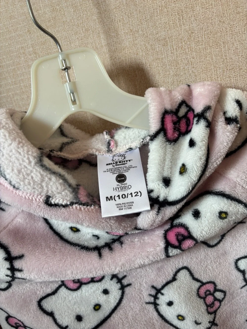 Hello Kitty Pink Plush Hoodie - Allover Character Print Medium 10/12